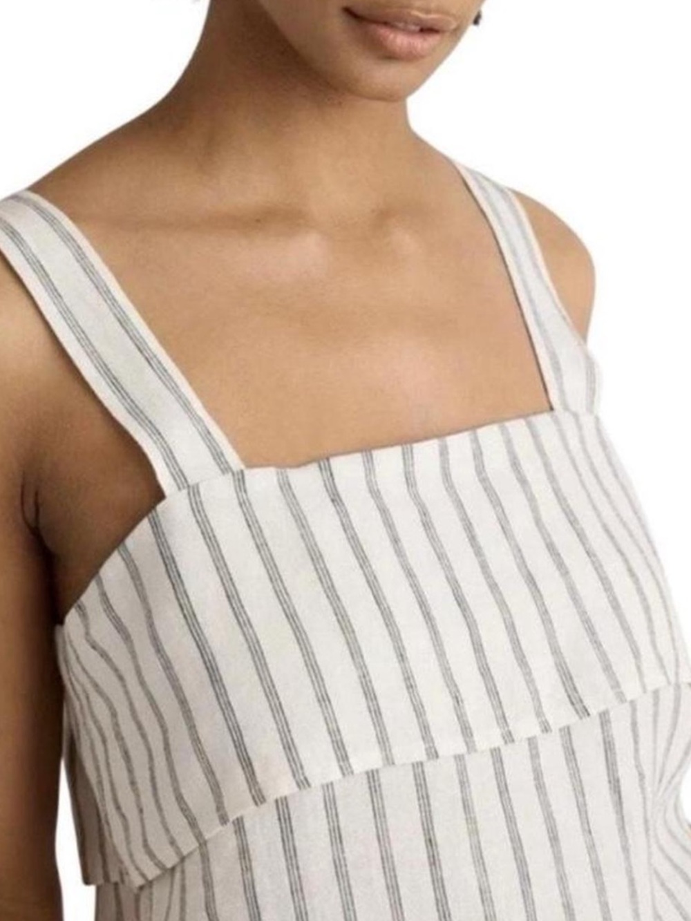 Quince 100% European Linen Stripe Square Neck Tank Top L Coastal
